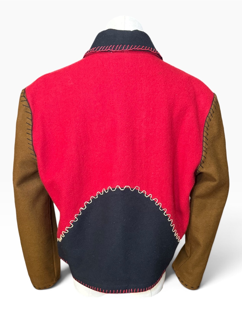 Vintage Sandy Starkman Color-block Red & Navy Wool Blend Blazer Jacket - Picture 6 of 8